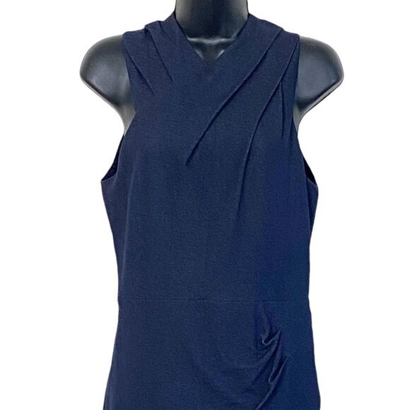 Halston Heritage Stretch Dark Denim Faux Wrap Sleeveless Bodycon Mini Dress Sz 4 - Picture 5 of 16